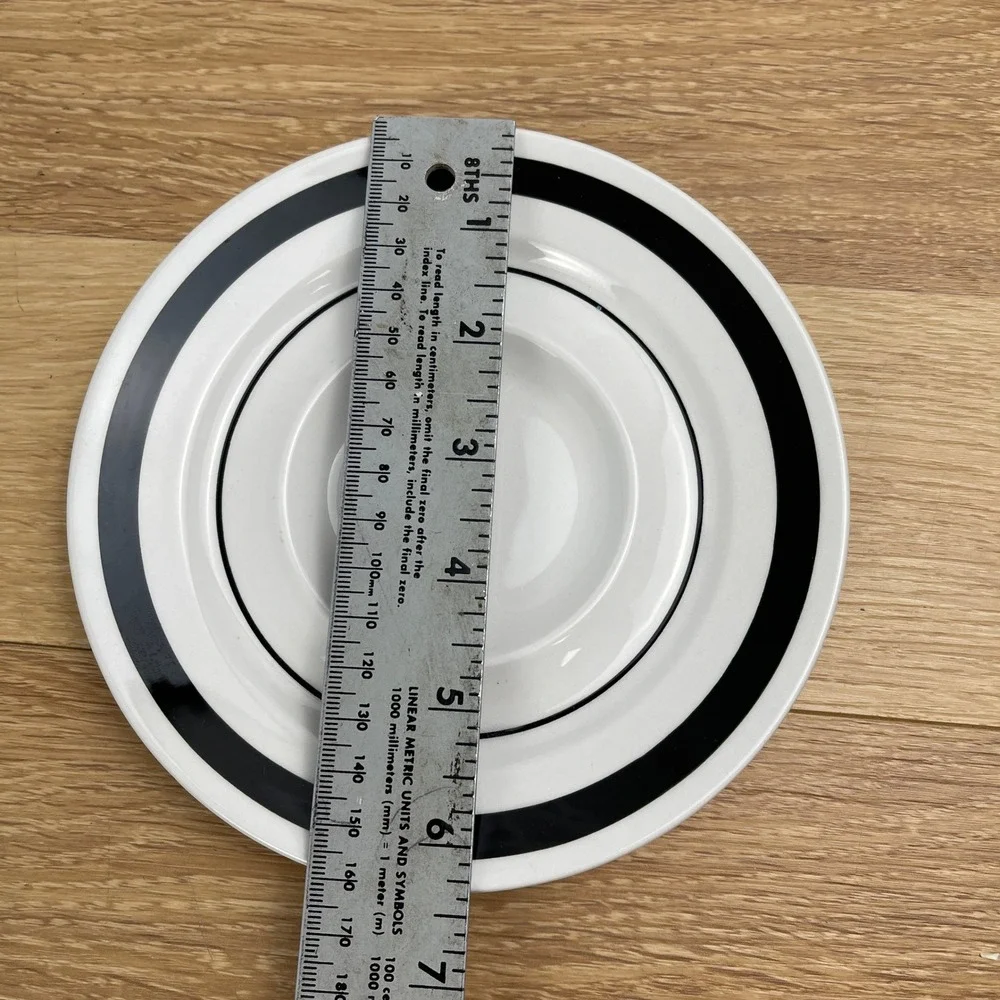Mikasa Mediterrania Tuxedo 4048-BK Saucer Set of 6 White Black Japan MCM 6.5